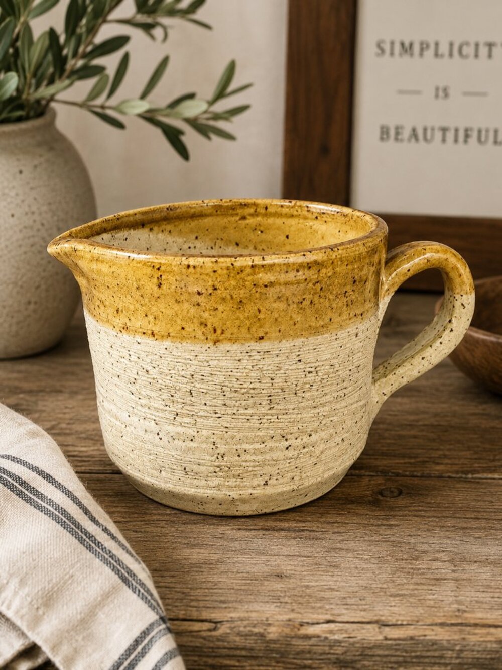 Mid Century Modern Studio Pottery Hand-Thrown Two Tone Creamer